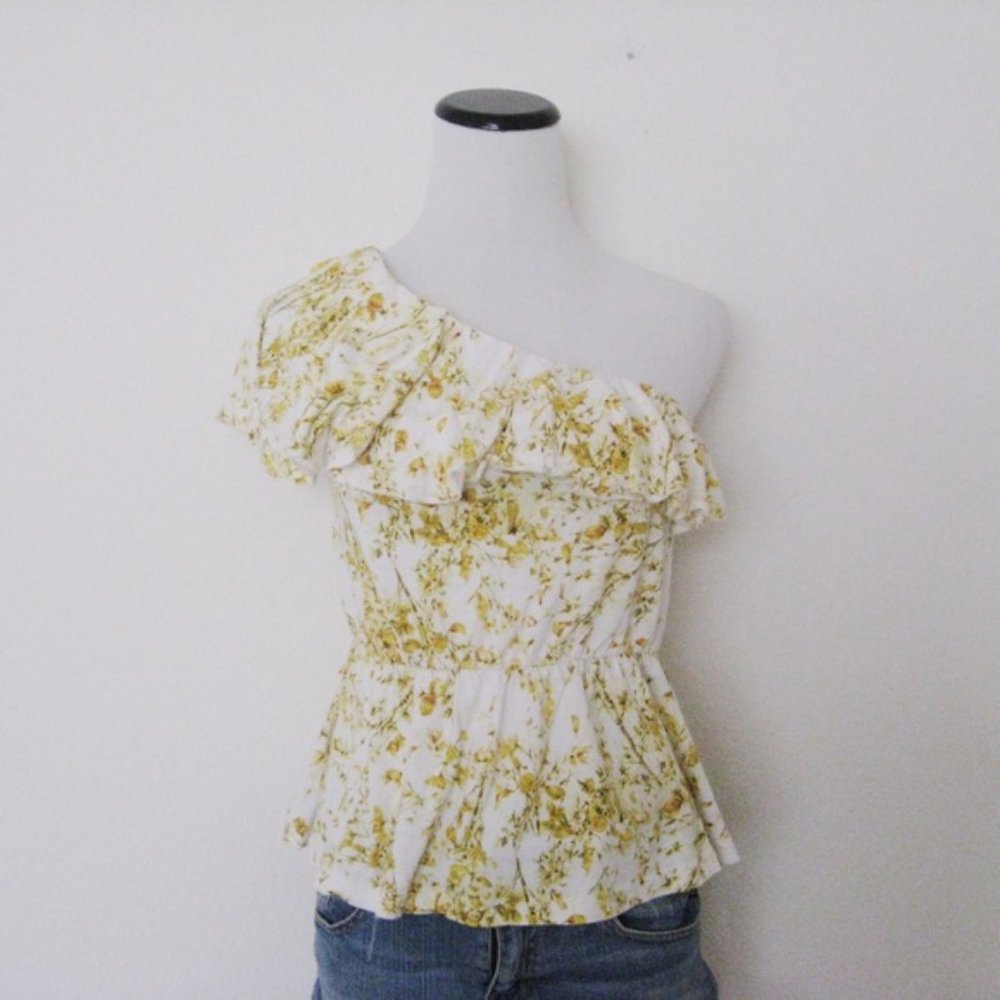 One Shoulder Floral Ruffle Top